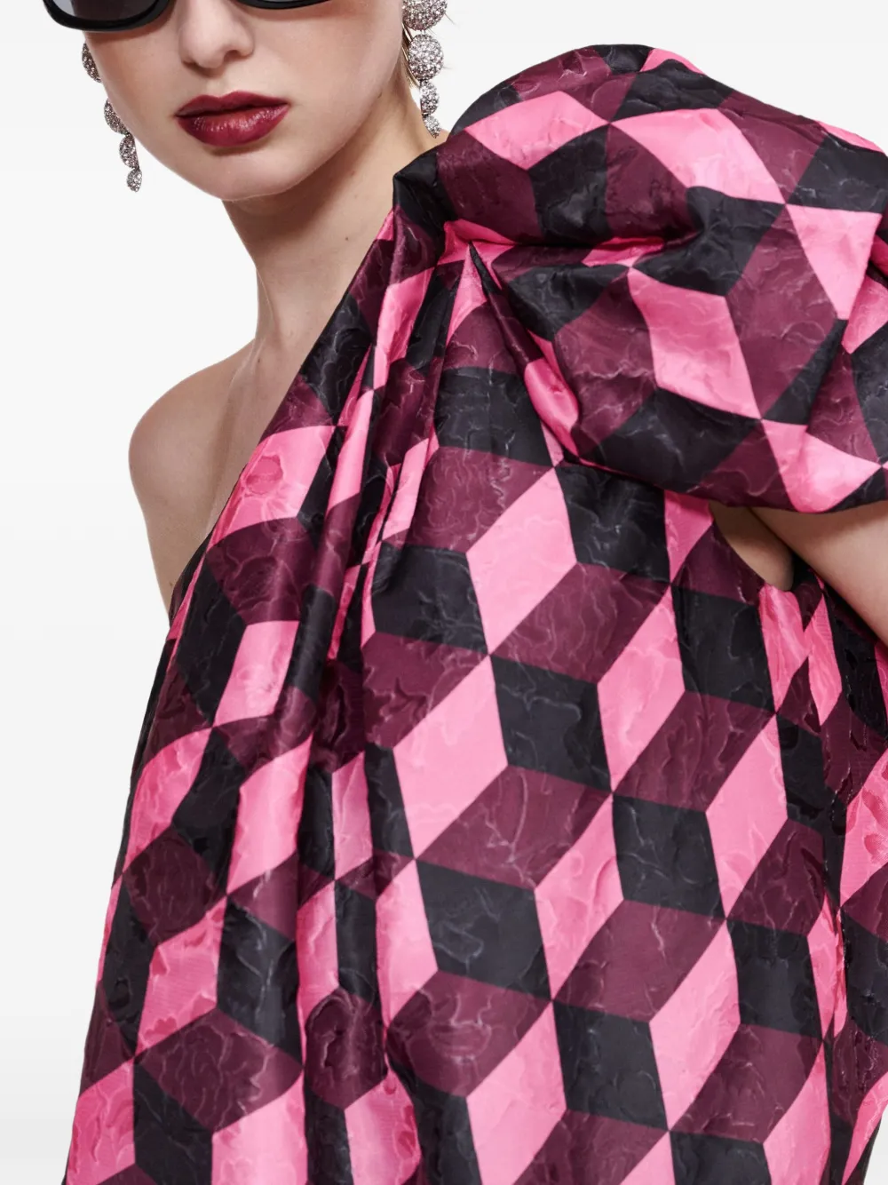 Essentiel Antwerp Karpenter geometric-print one-shoulder mini dress Rood