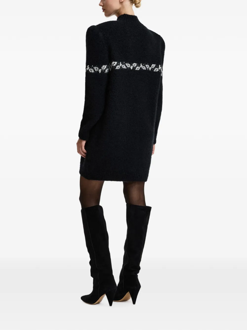 Essentiel Antwerp Kara floral-jacquard long-sleeved knitted mini dress Zwart