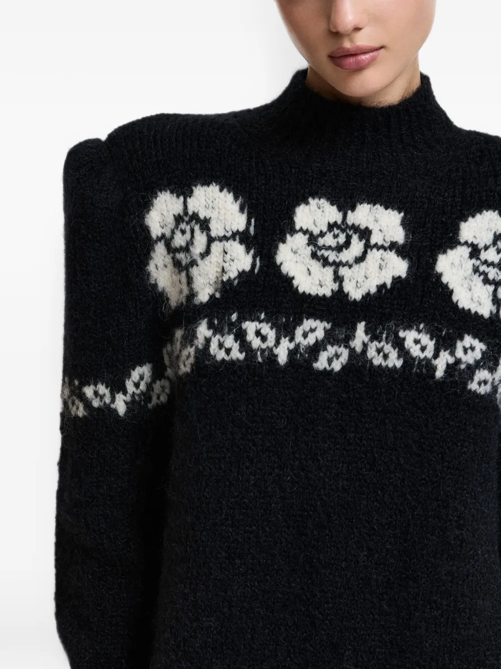Essentiel Antwerp Kara floral-jacquard long-sleeved knitted mini dress Zwart