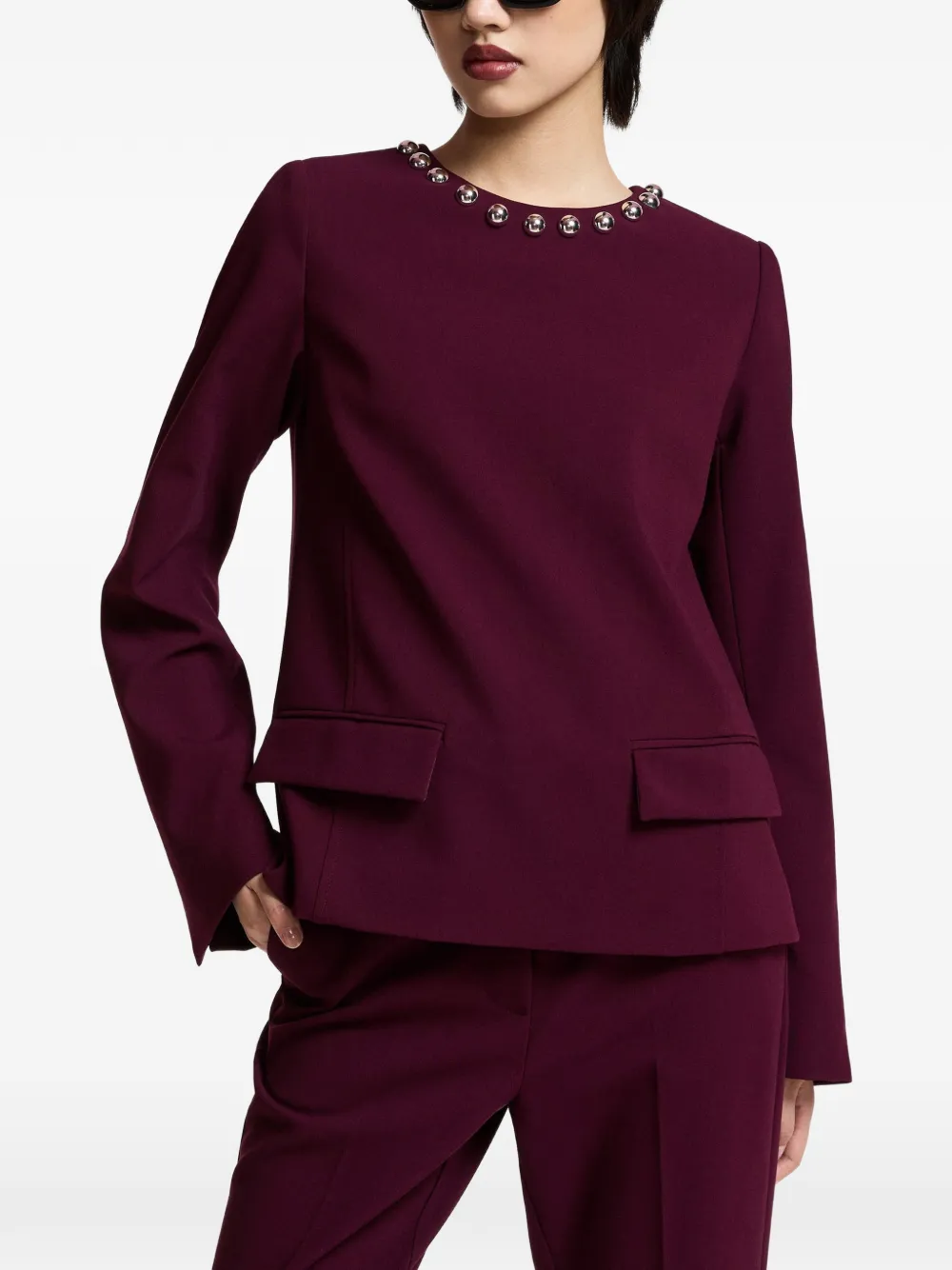 Essentiel Antwerp Kost pearl-stud round-neck blouse Rood