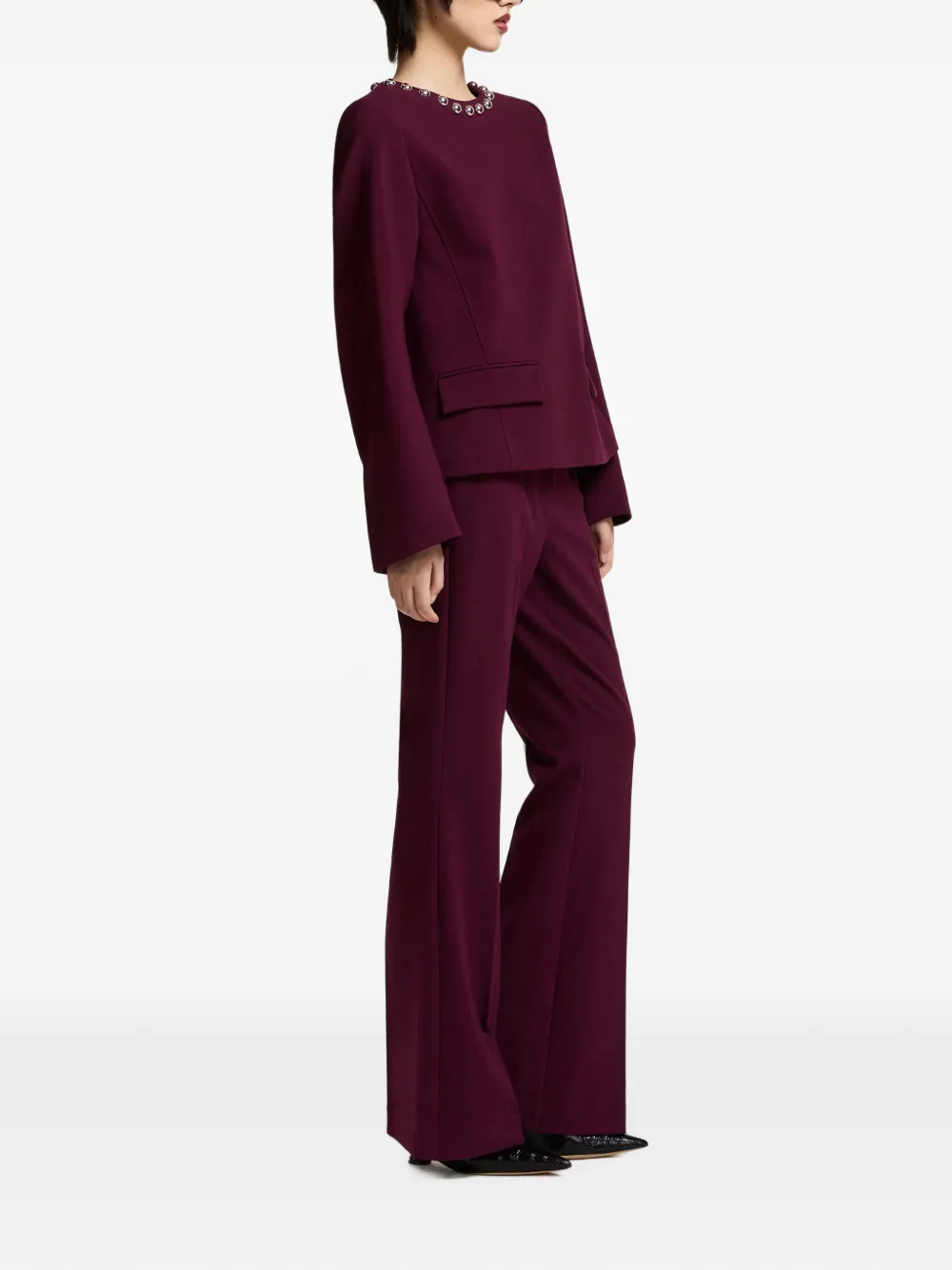 Essentiel Antwerp Kost pearl-stud round-neck blouse Rood