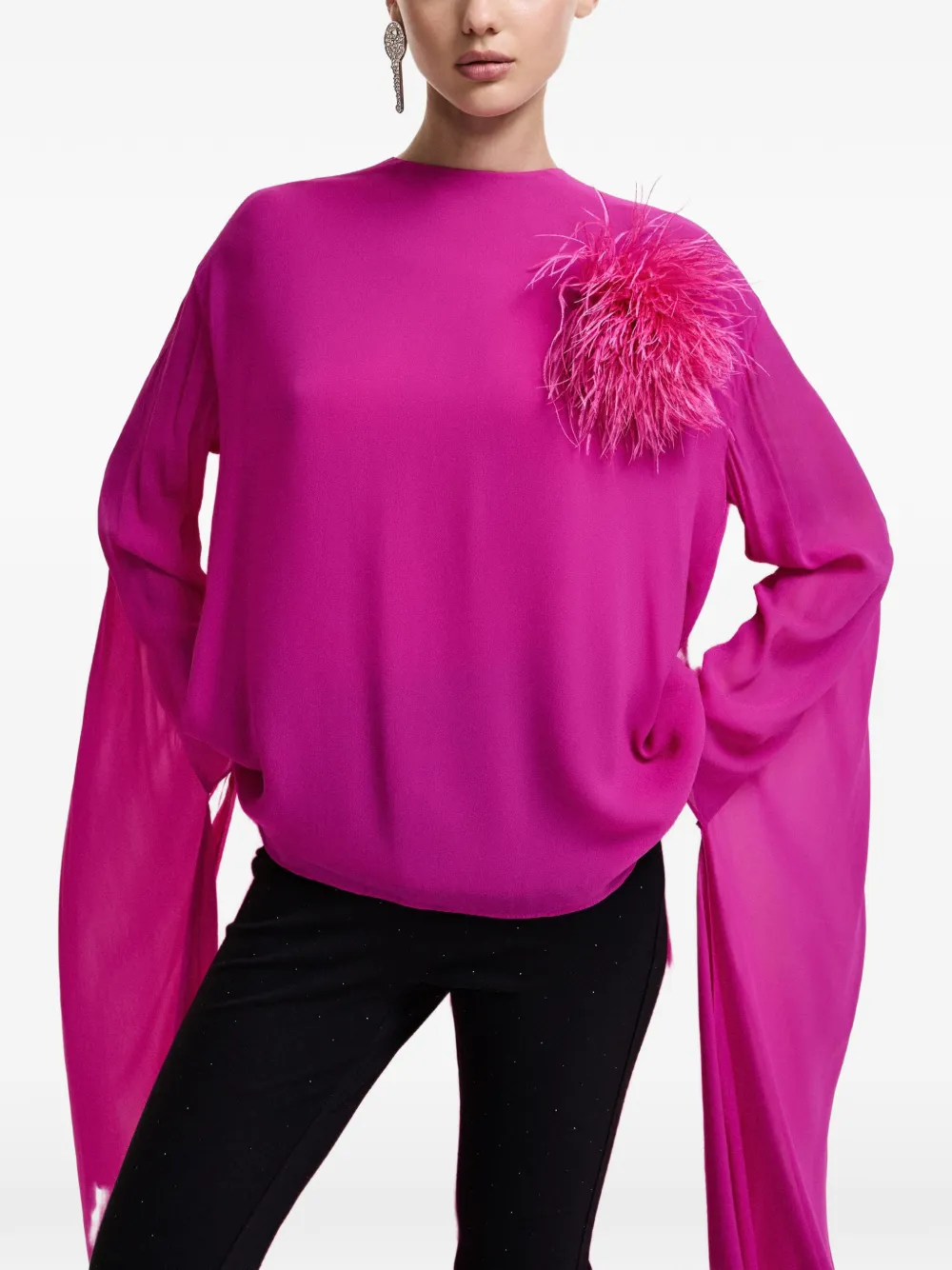 Essentiel Antwerp Kiyoki cape-overlay long-sleeved blouse Roze