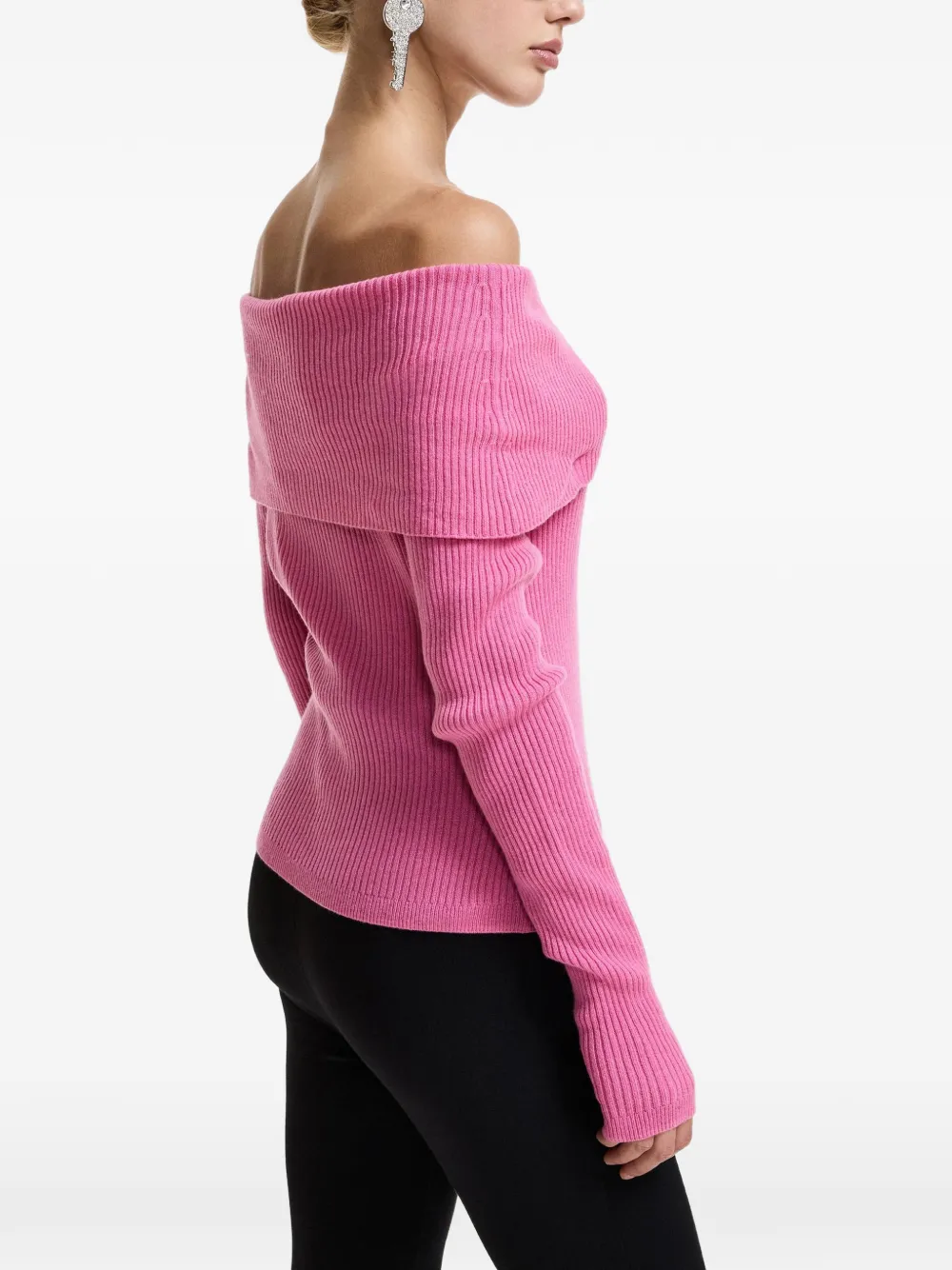 Essentiel Antwerp Killy ribbed off-the-shoulder sweater Roze
