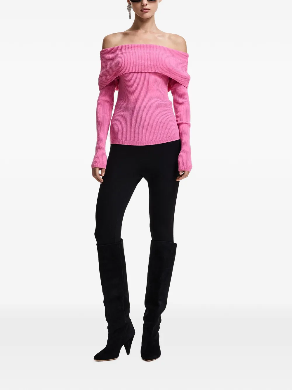 Essentiel Antwerp Killy ribbed off-the-shoulder sweater Roze