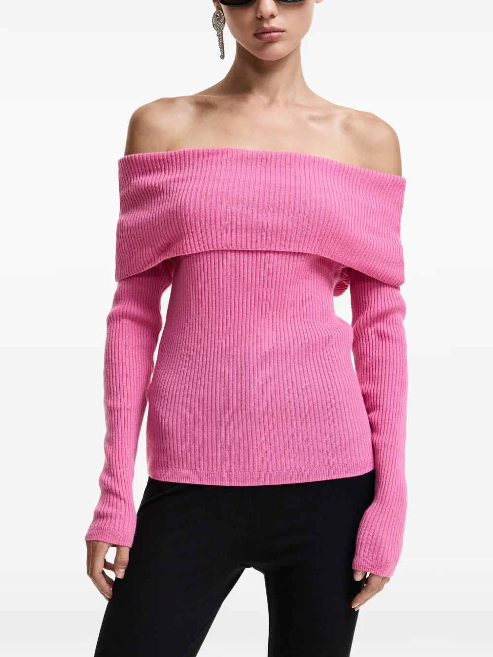Essentiel Antwerp Killy ribbed off-the-shoulder sweater Roze