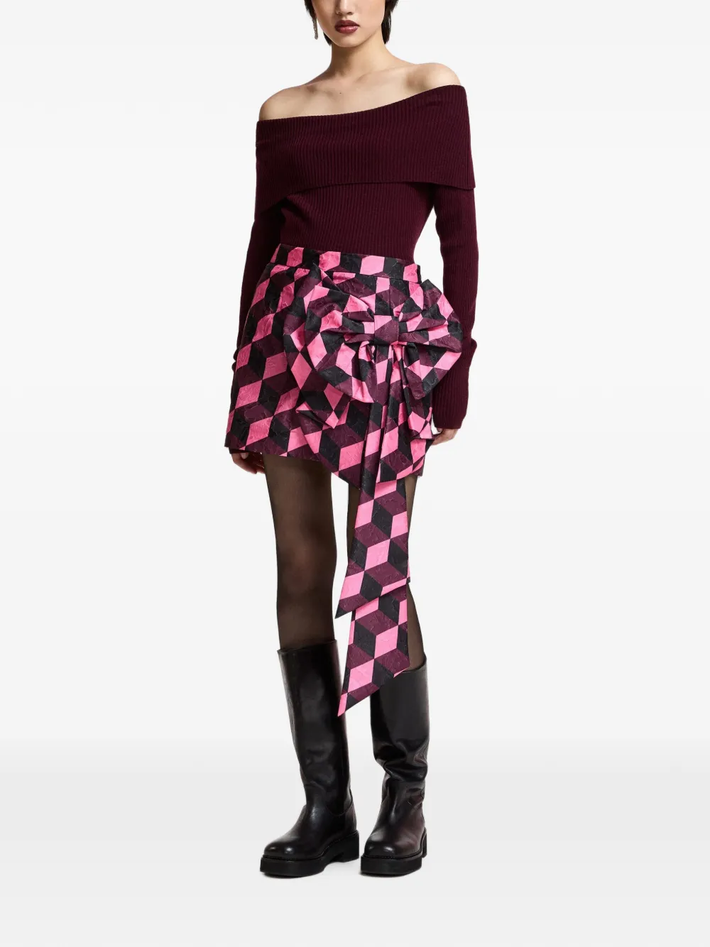 Essentiel Antwerp Killy off-shoulder ribbed-knit sweater Rood