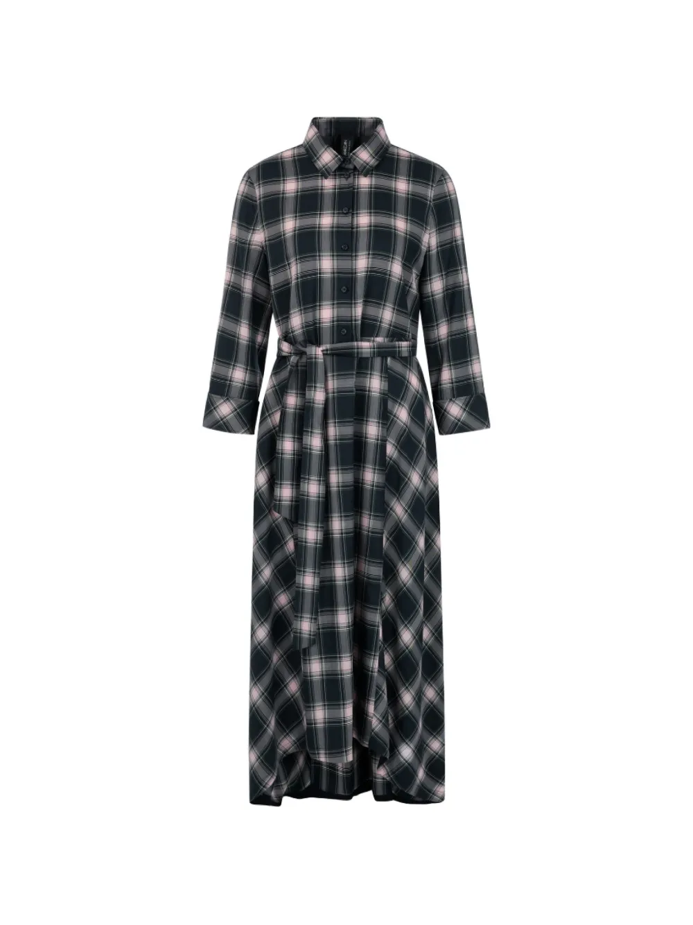 MARCCAIN check-print belted shirt midi dress - Blue