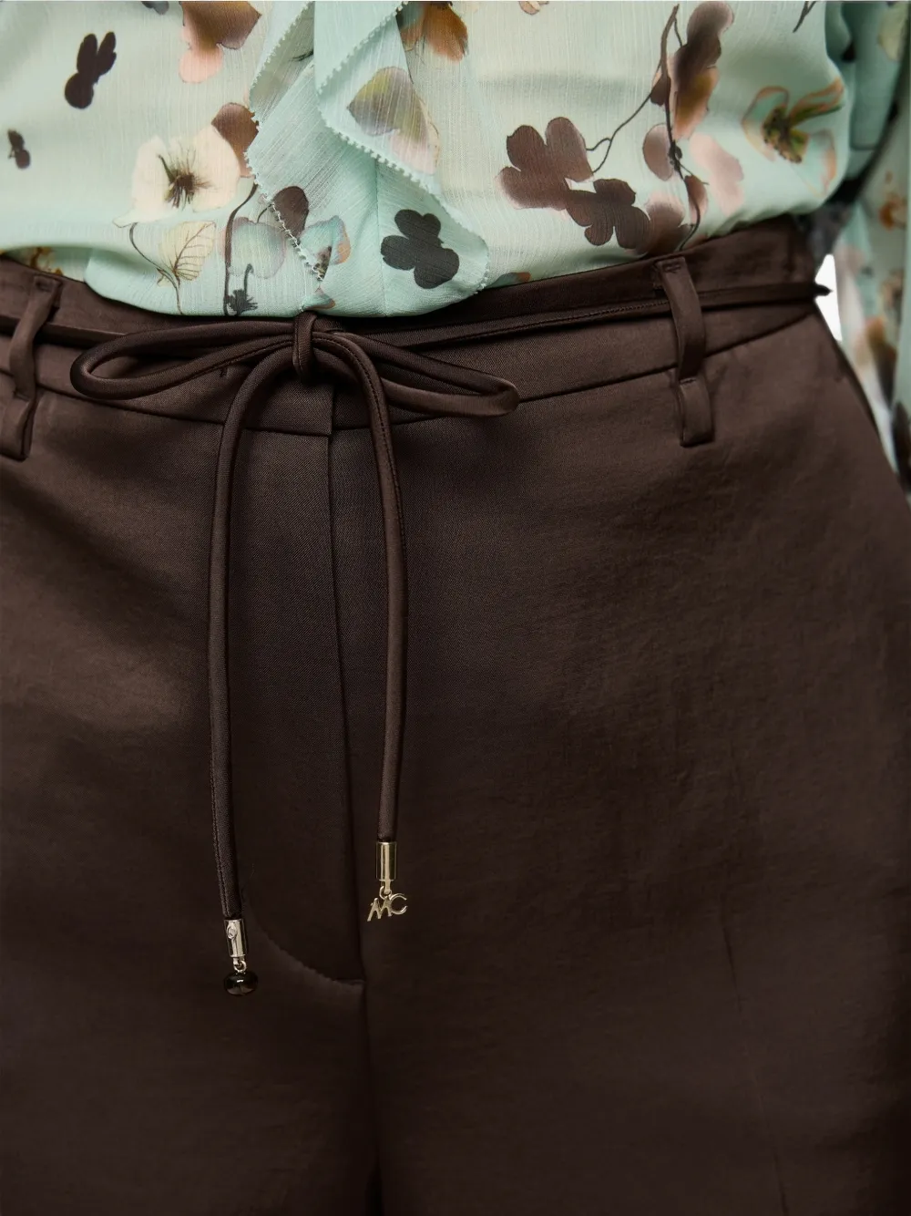 MARCCAIN Warri broek met wijde pijpen en trekkoord Bruin