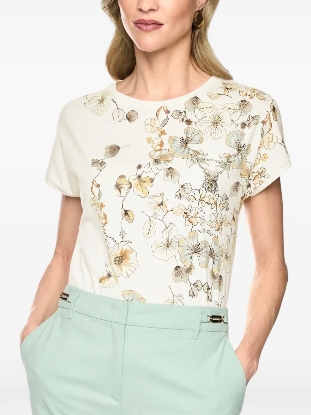 MARCCAIN floral-print T-shirt Beige