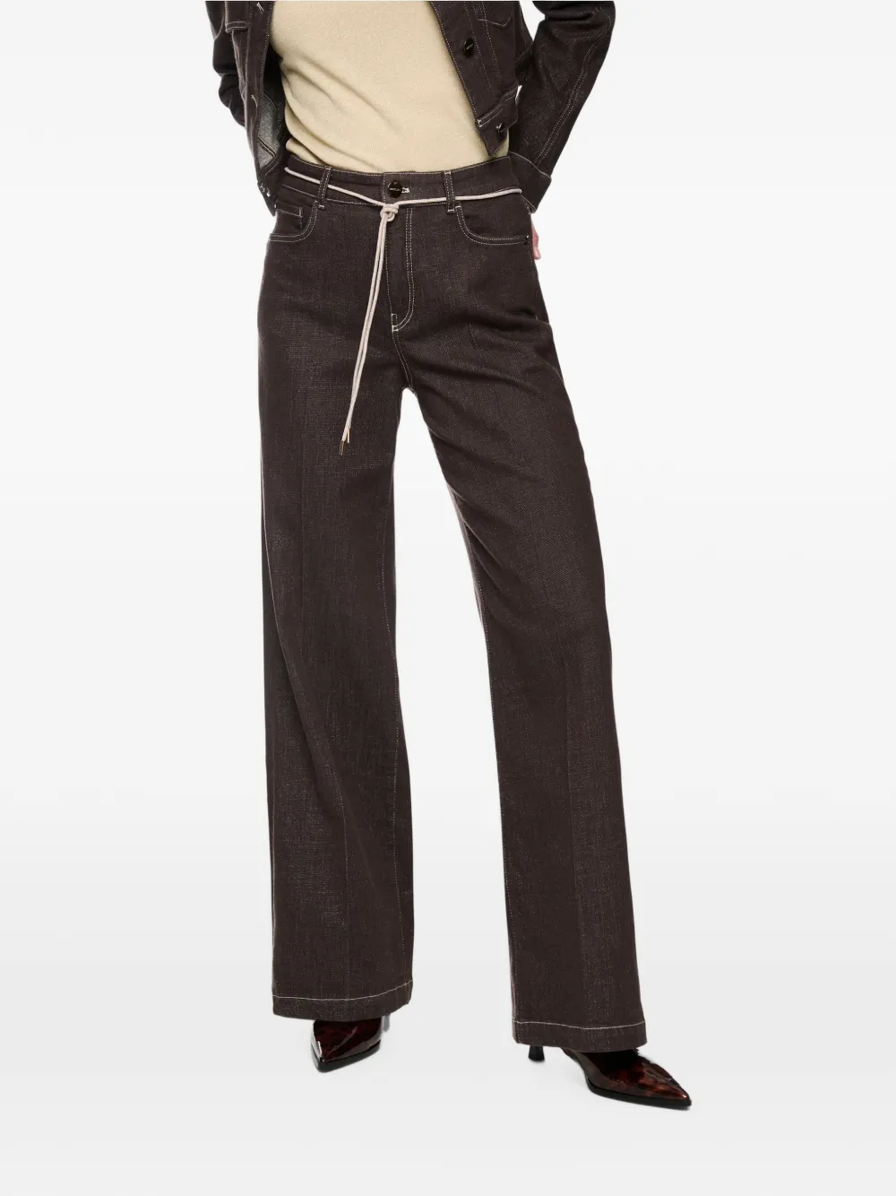 MARCCAIN Jeans met wijde pijpen en trekkoord Bruin