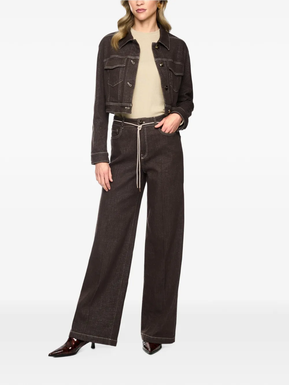 MARCCAIN Jeans met wijde pijpen en trekkoord Bruin