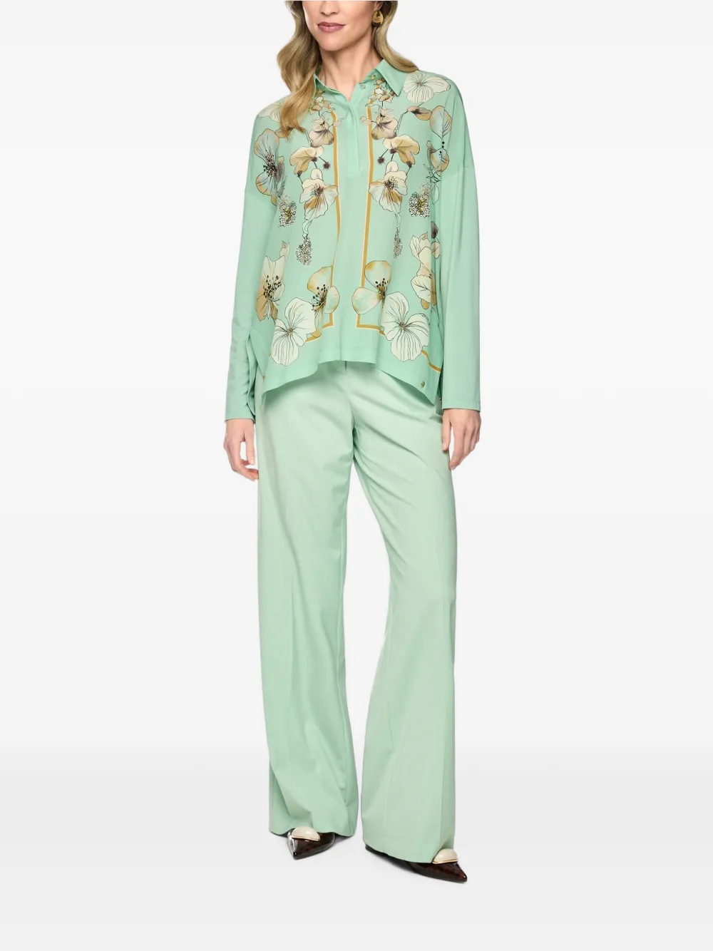 MARCCAIN floral-print silk-blend blouse Groen