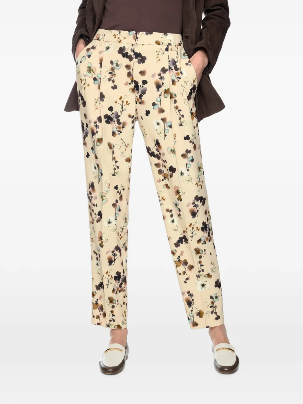 MARCCAIN floral-print pleated trousers Beige