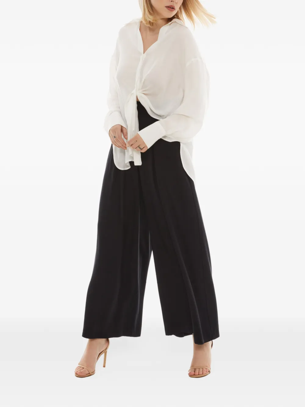 Tessitura wide-leg pleated trousers Zwart