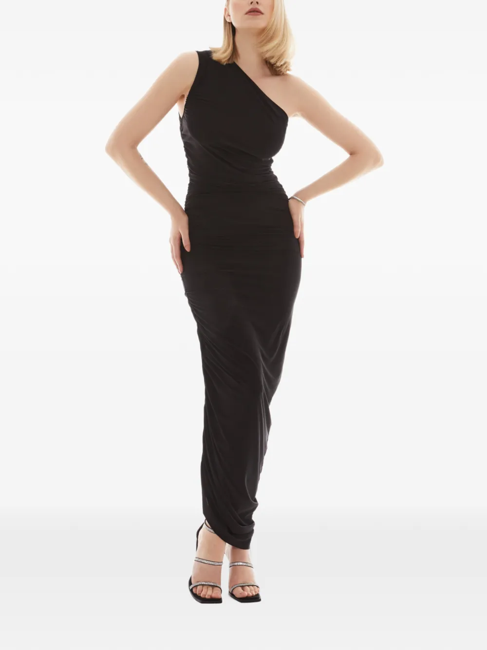 Tessitura Thursday asymmetric maxi dress Zwart