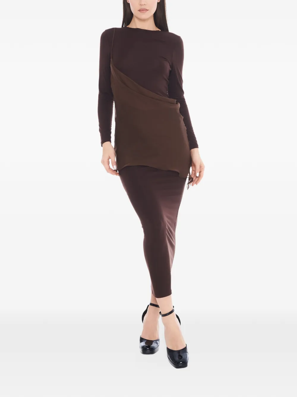 Tessitura asymmetric long-sleeve maxi dress (set of two) Bruin