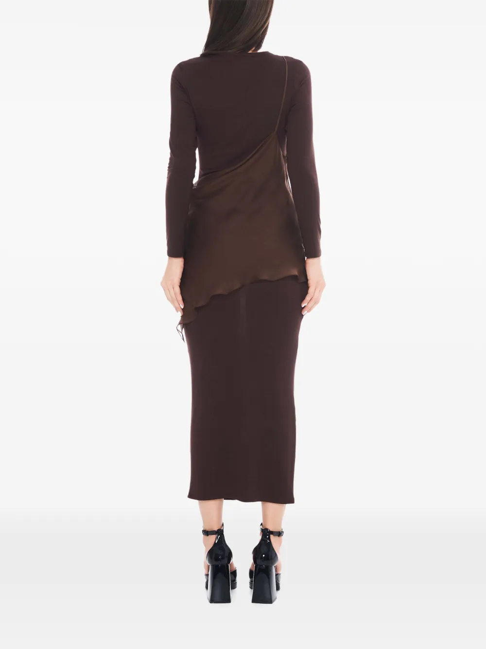 Tessitura asymmetric long-sleeve maxi dress (set of two) Bruin