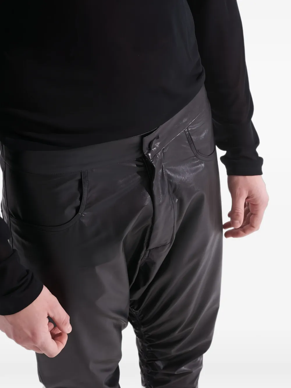 Tessitura Broek met leer-effect en verlaagd kruis Zwart