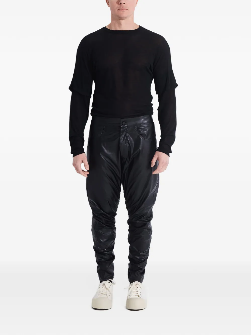Tessitura Broek met leer-effect en verlaagd kruis Zwart