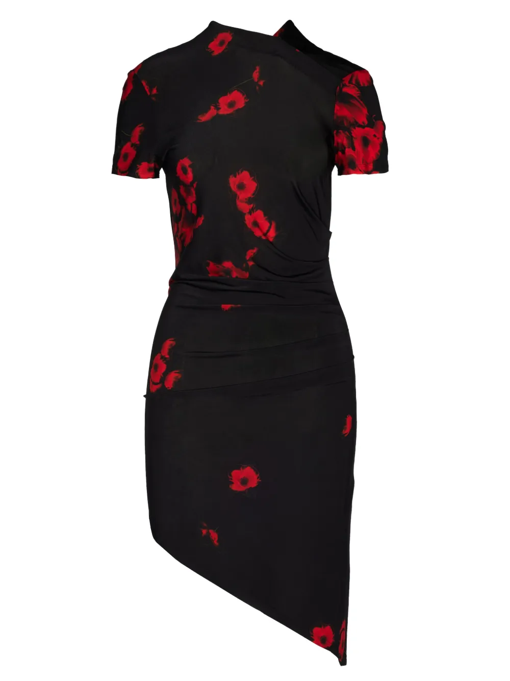 Tessitura Poppies asymmetrische jurk met bloemen-print Zwart
