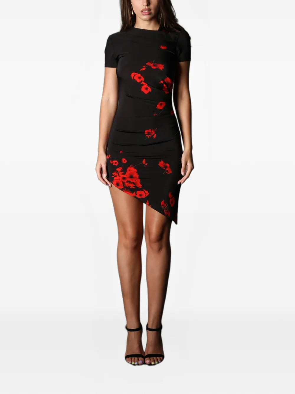 Tessitura Poppies asymmetrische jurk met bloemen-print Zwart