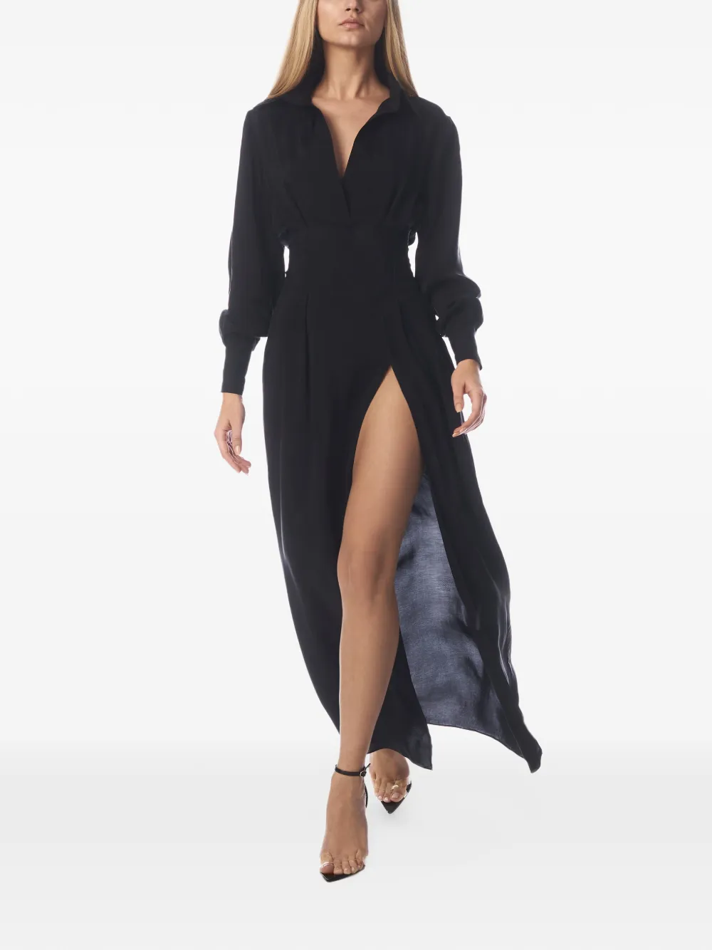 Tessitura side-slit maxi dress Zwart
