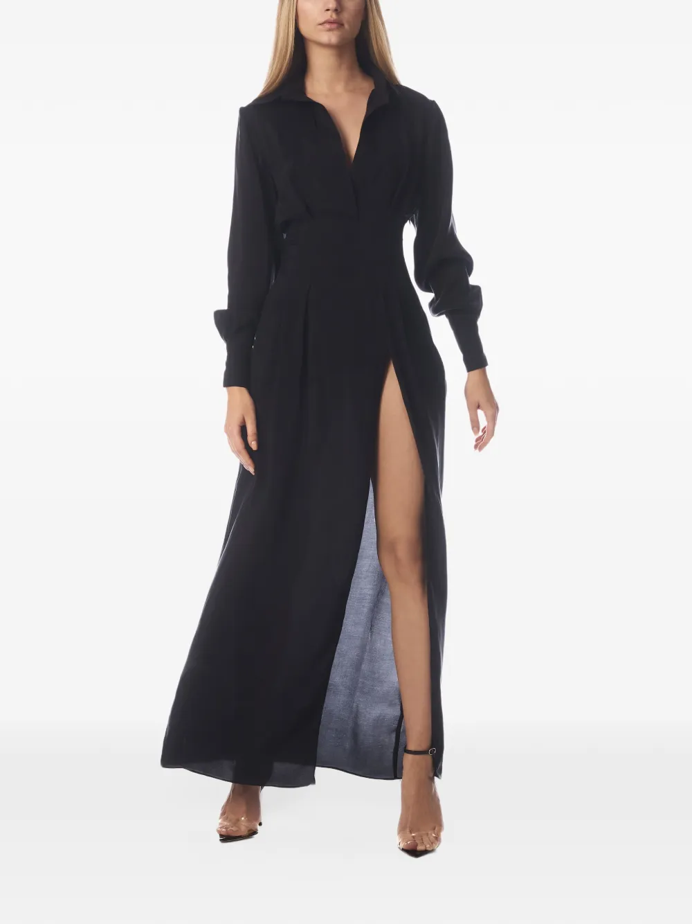 Tessitura side-slit maxi dress Zwart