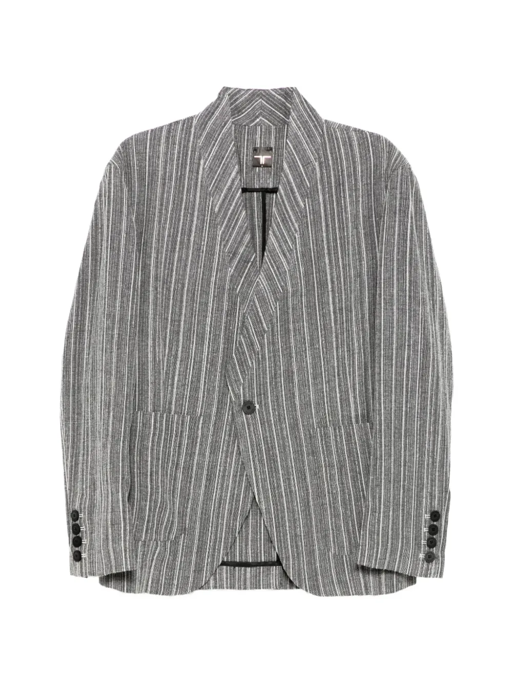 Tessitura striped collarless blazer