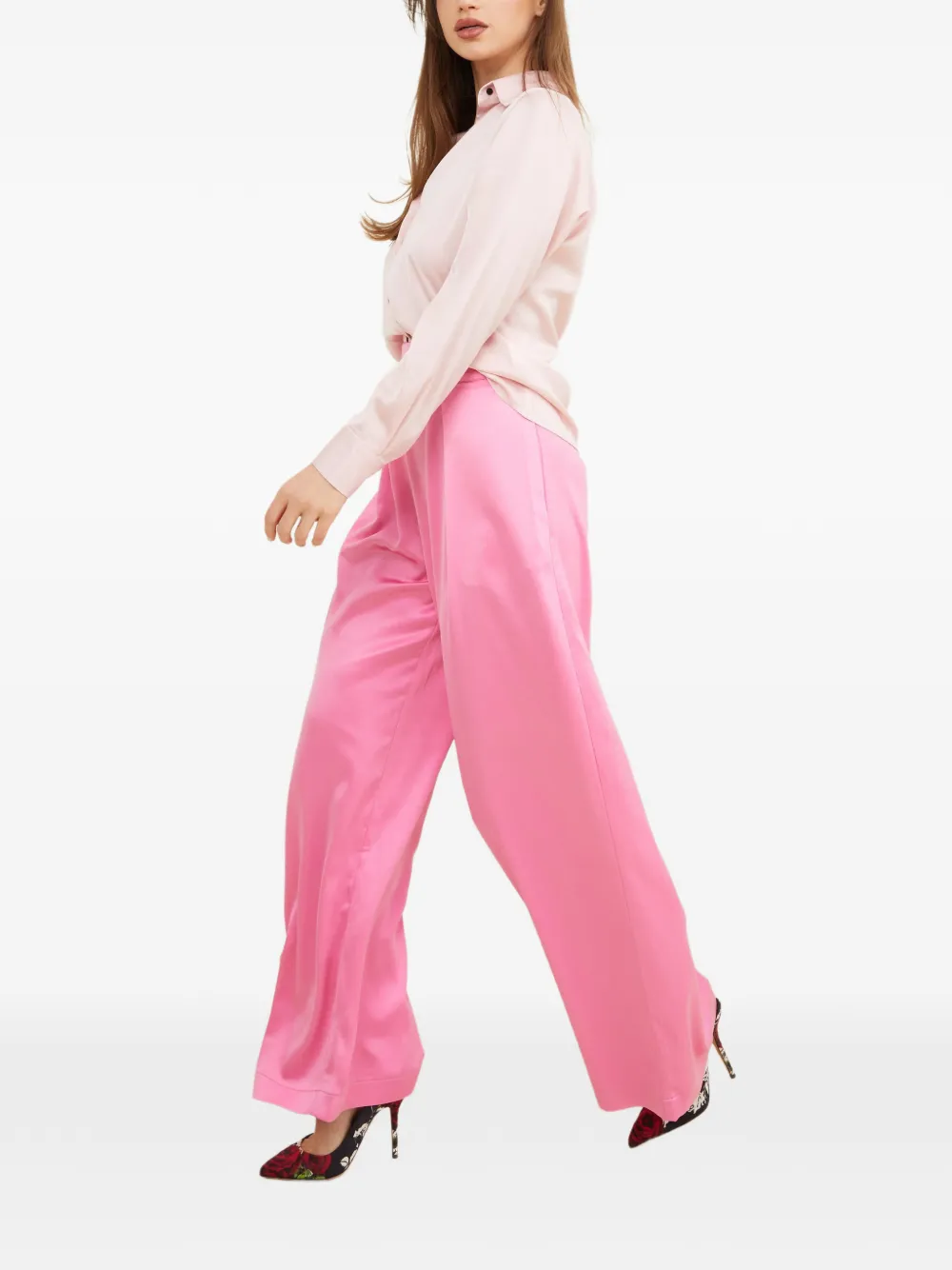 Tessitura wide-leg pleated straight trousers Roze