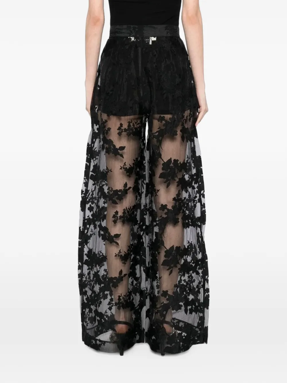 Tessitura floral-organza wide-leg trousers Zwart