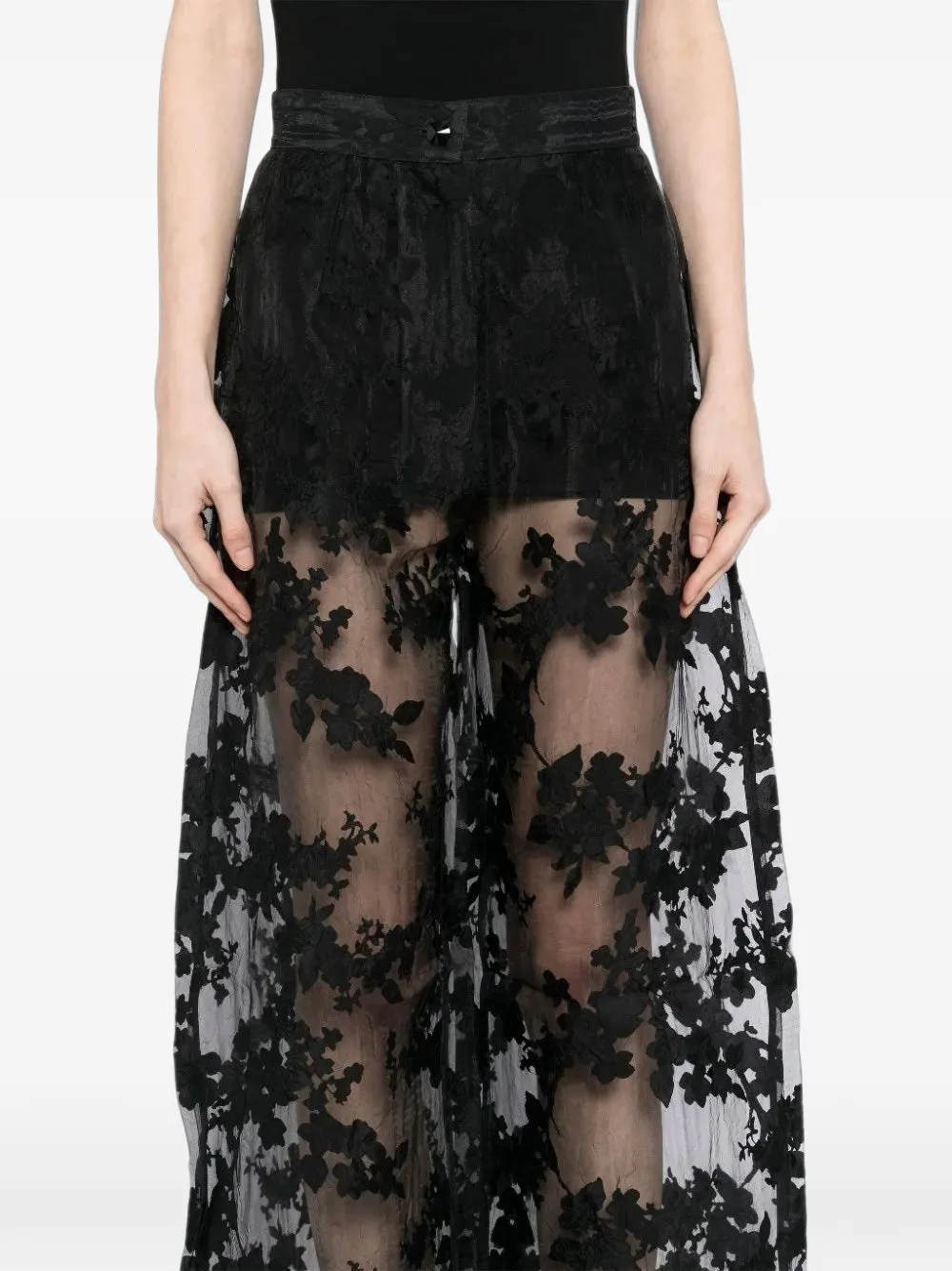 Tessitura floral-organza wide-leg trousers Zwart