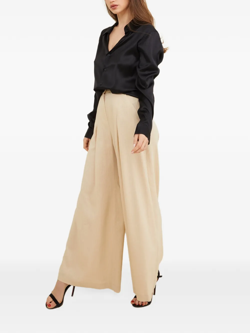 Tessitura Broek met wijde pijpen Beige