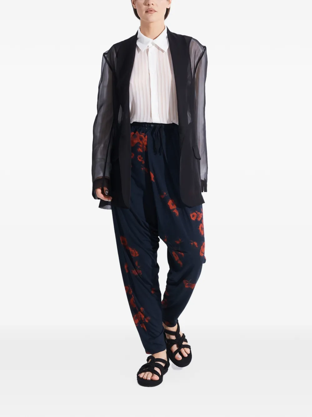 Tessitura Poppies Folds low-crotch floral-print trousers Blauw