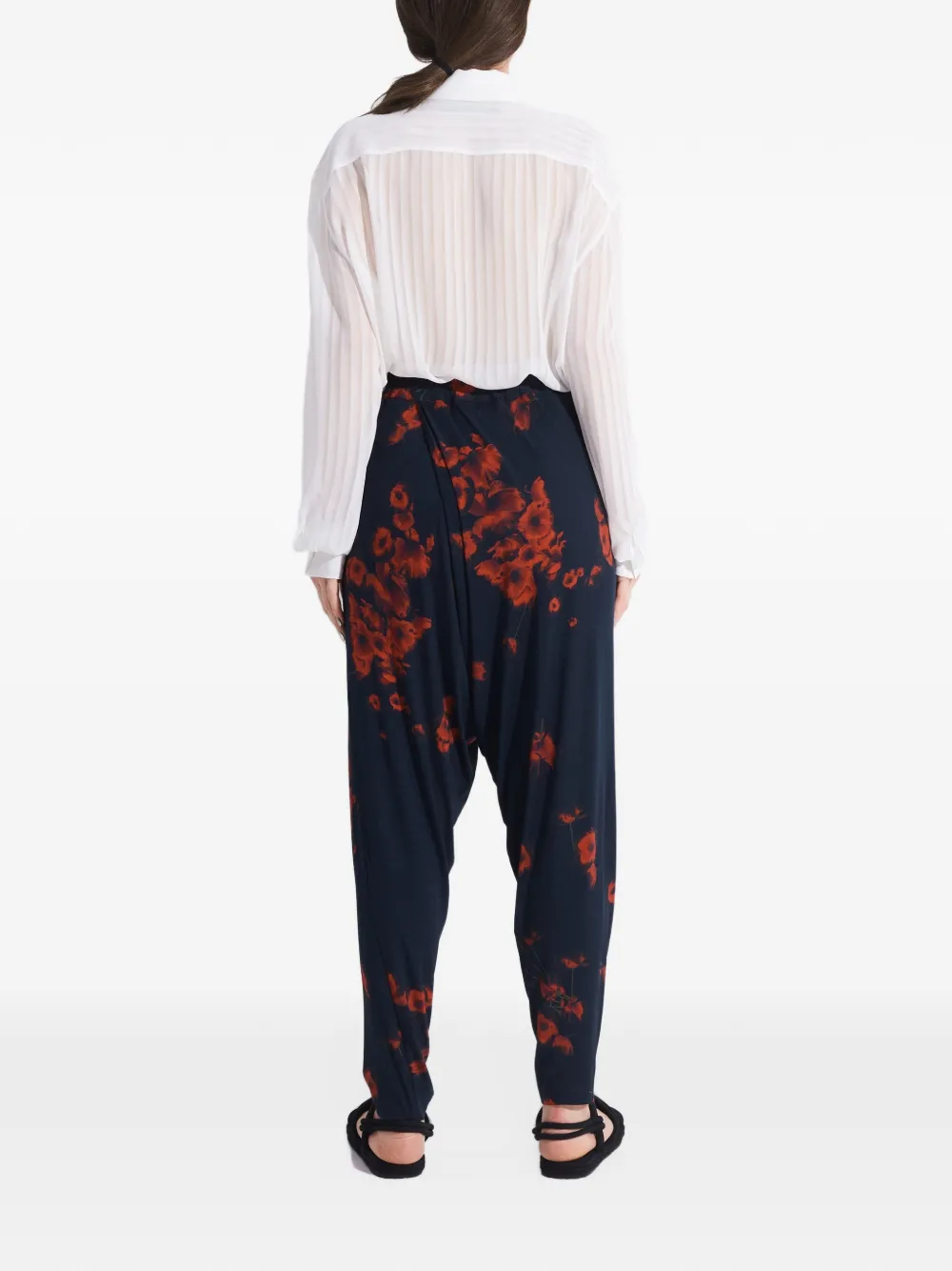 Tessitura Poppies Folds low-crotch floral-print trousers Blauw