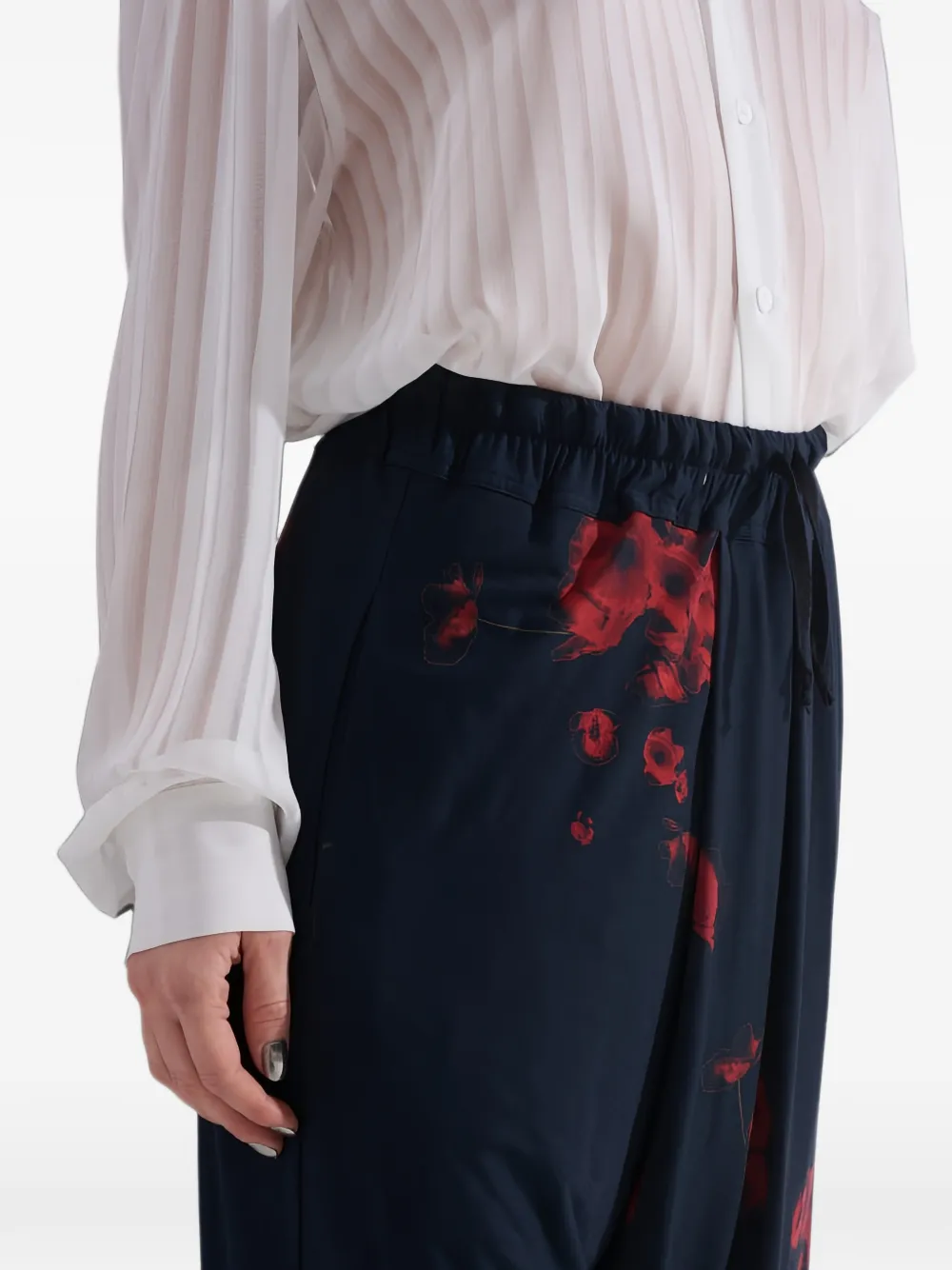 Tessitura Poppies Folds low-crotch floral-print trousers Blauw