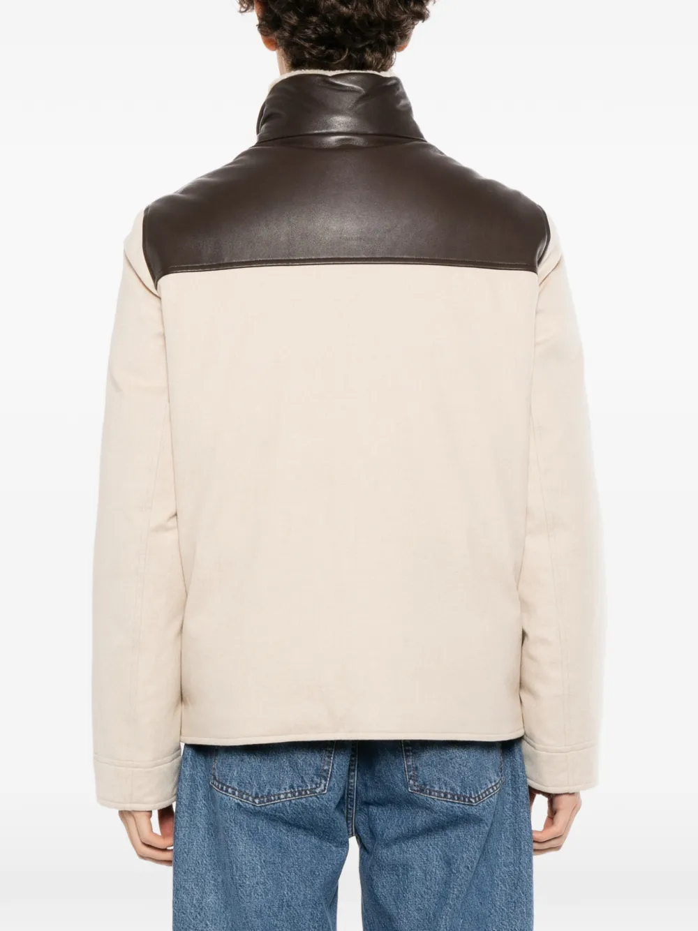 Brunello Cucinelli contrast-collar padded jacket Beige