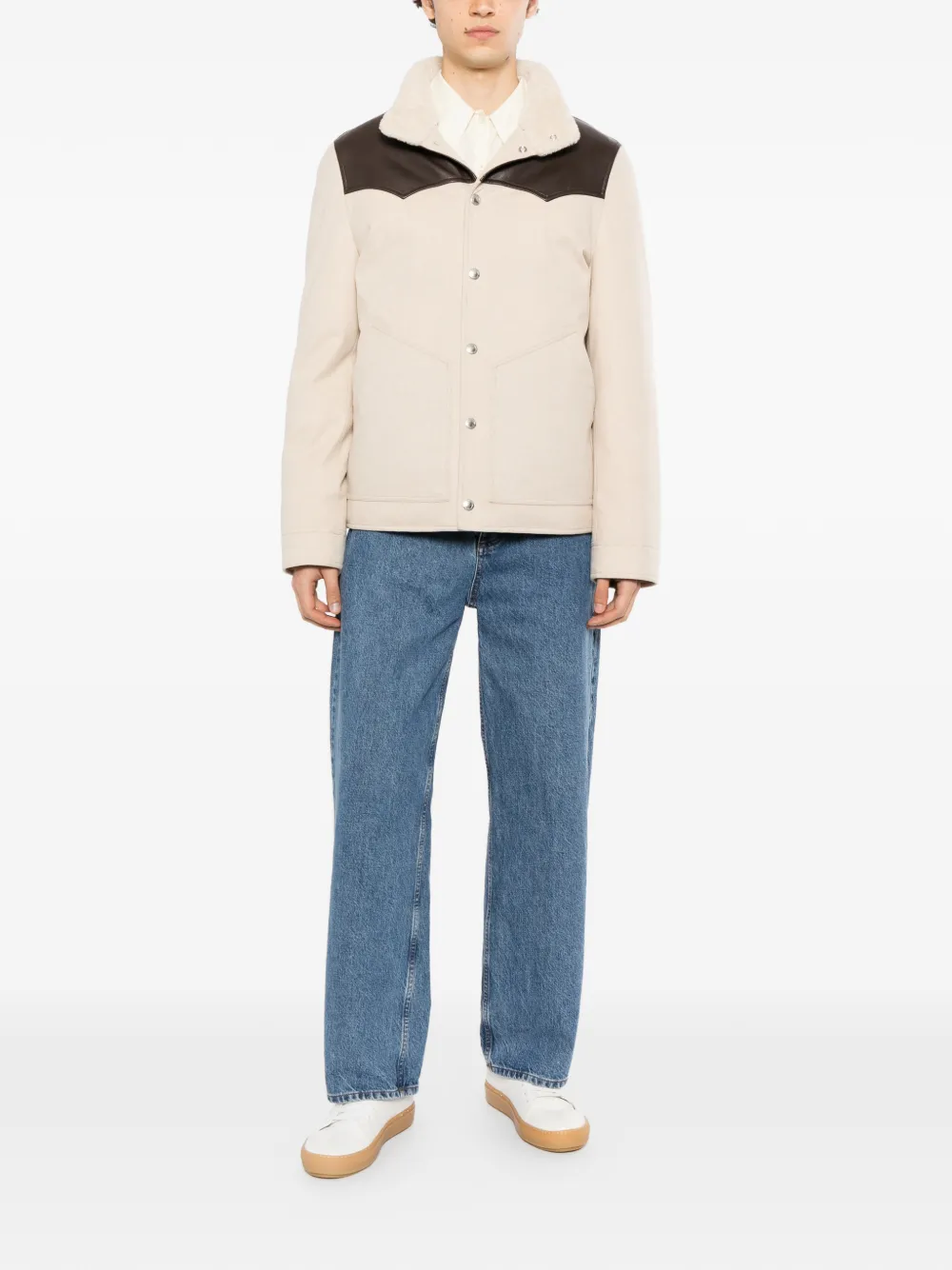 Brunello Cucinelli contrast-collar padded jacket Beige