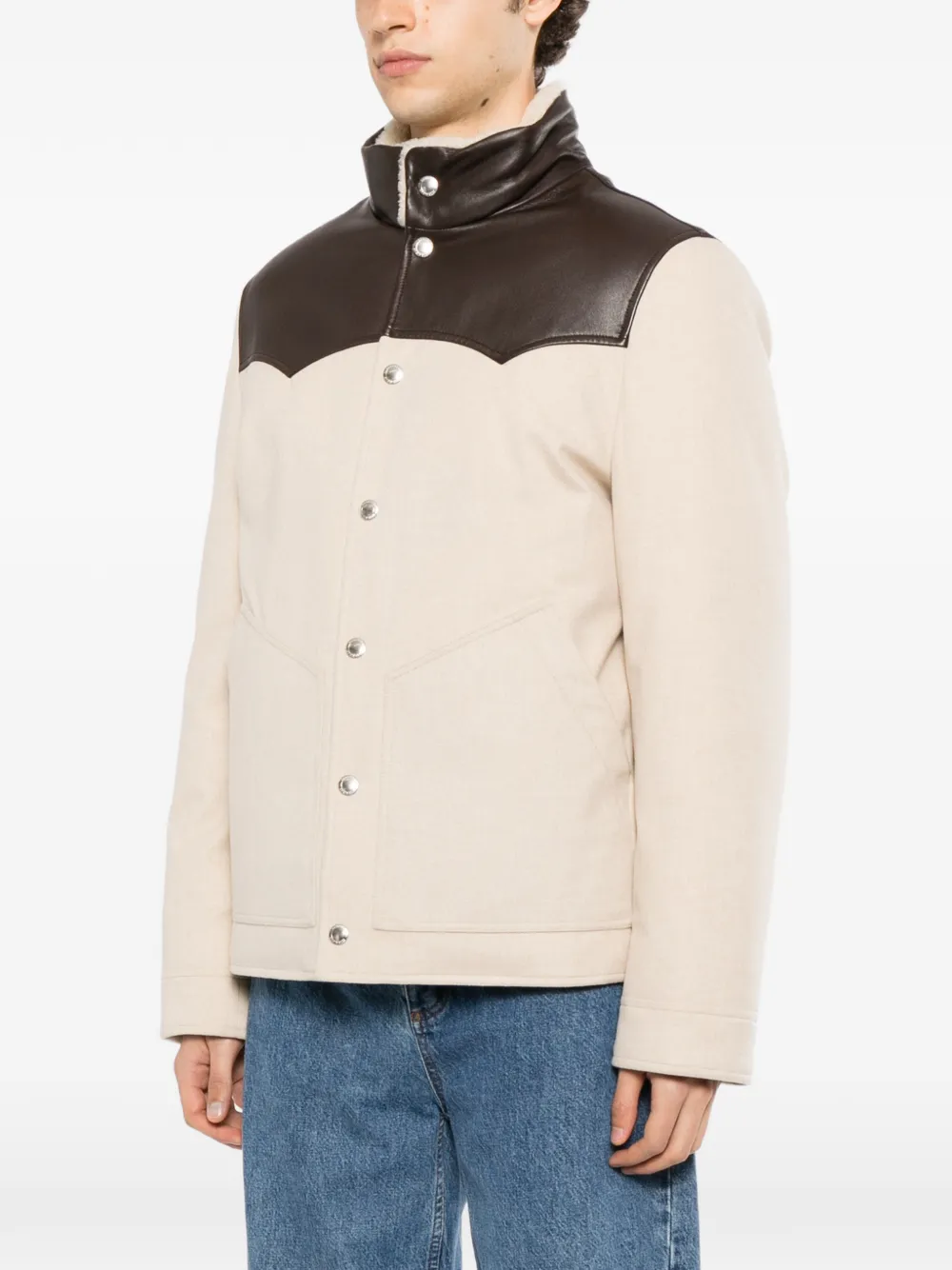 Brunello Cucinelli contrast-collar padded jacket Beige