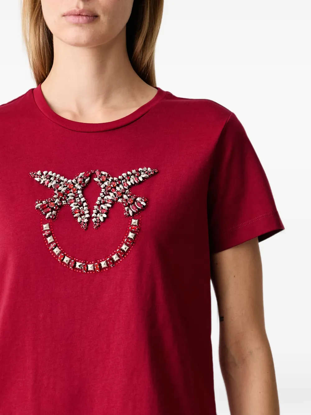 PINKO Love Birds crystal-embellished T-shirt Rood