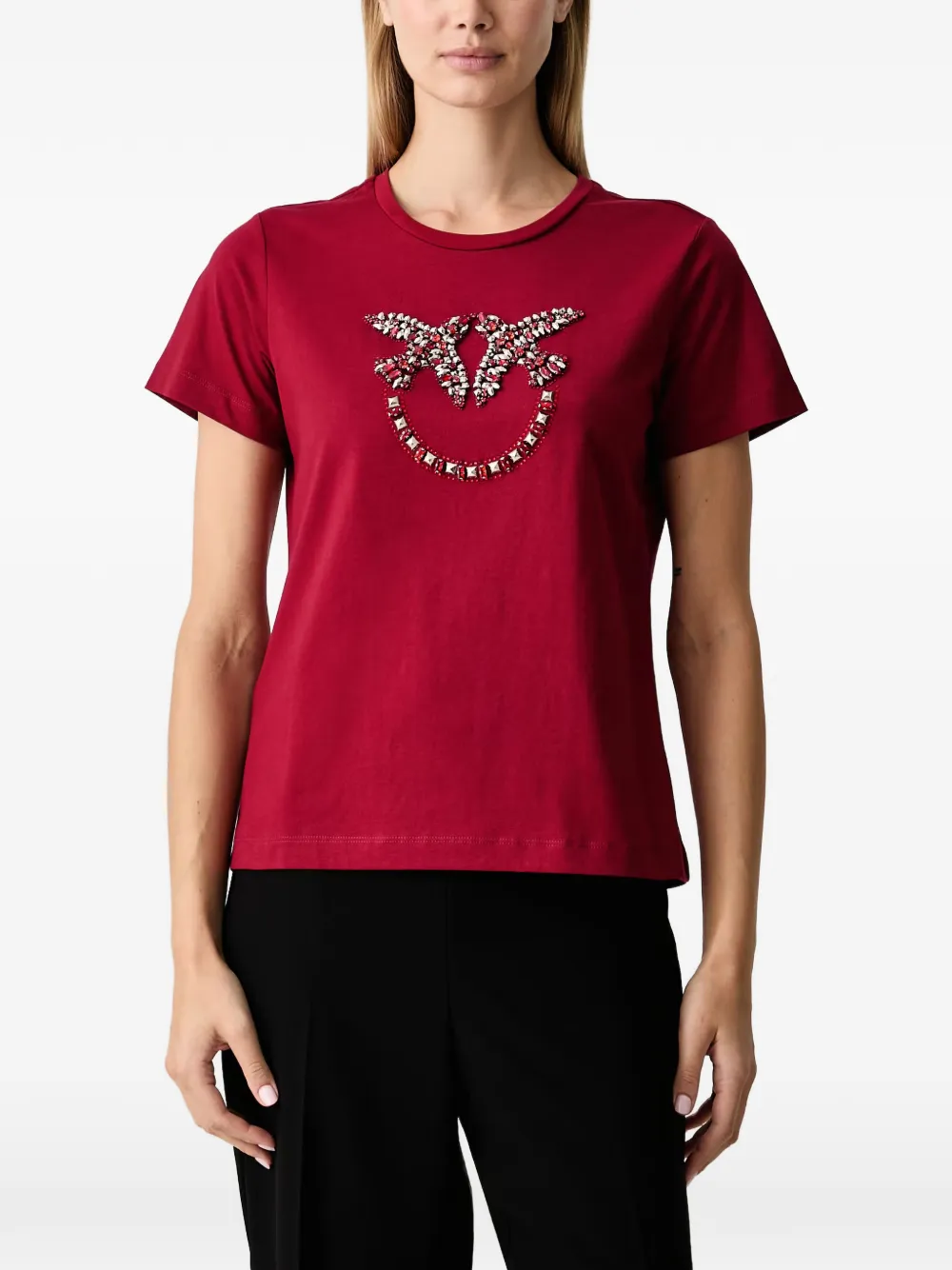 PINKO Love Birds crystal-embellished T-shirt Rood