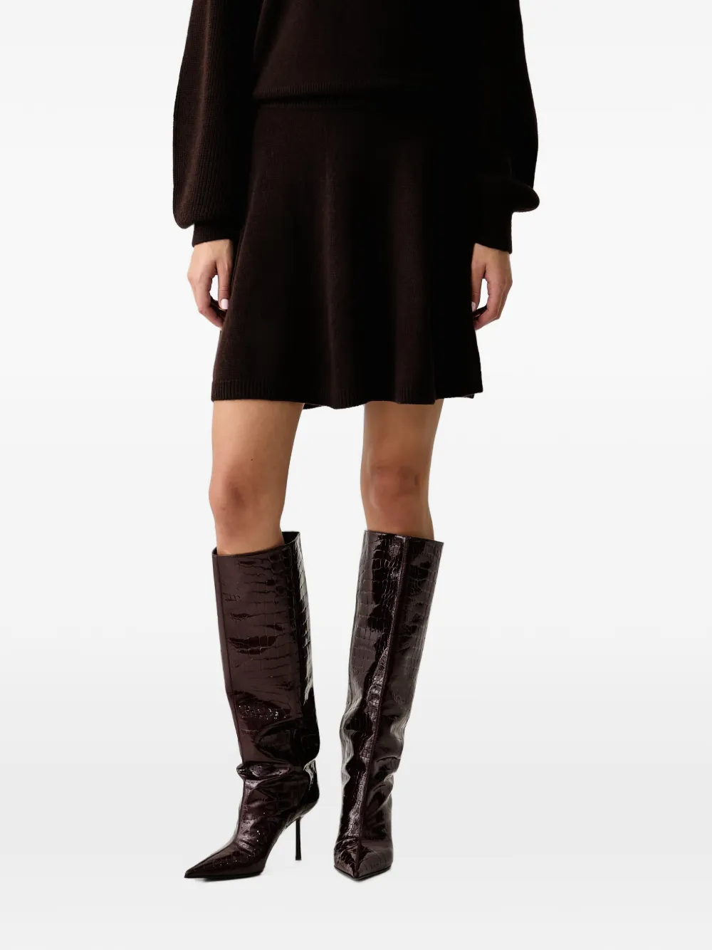 PINKO knitted flared mini skirt - Marron