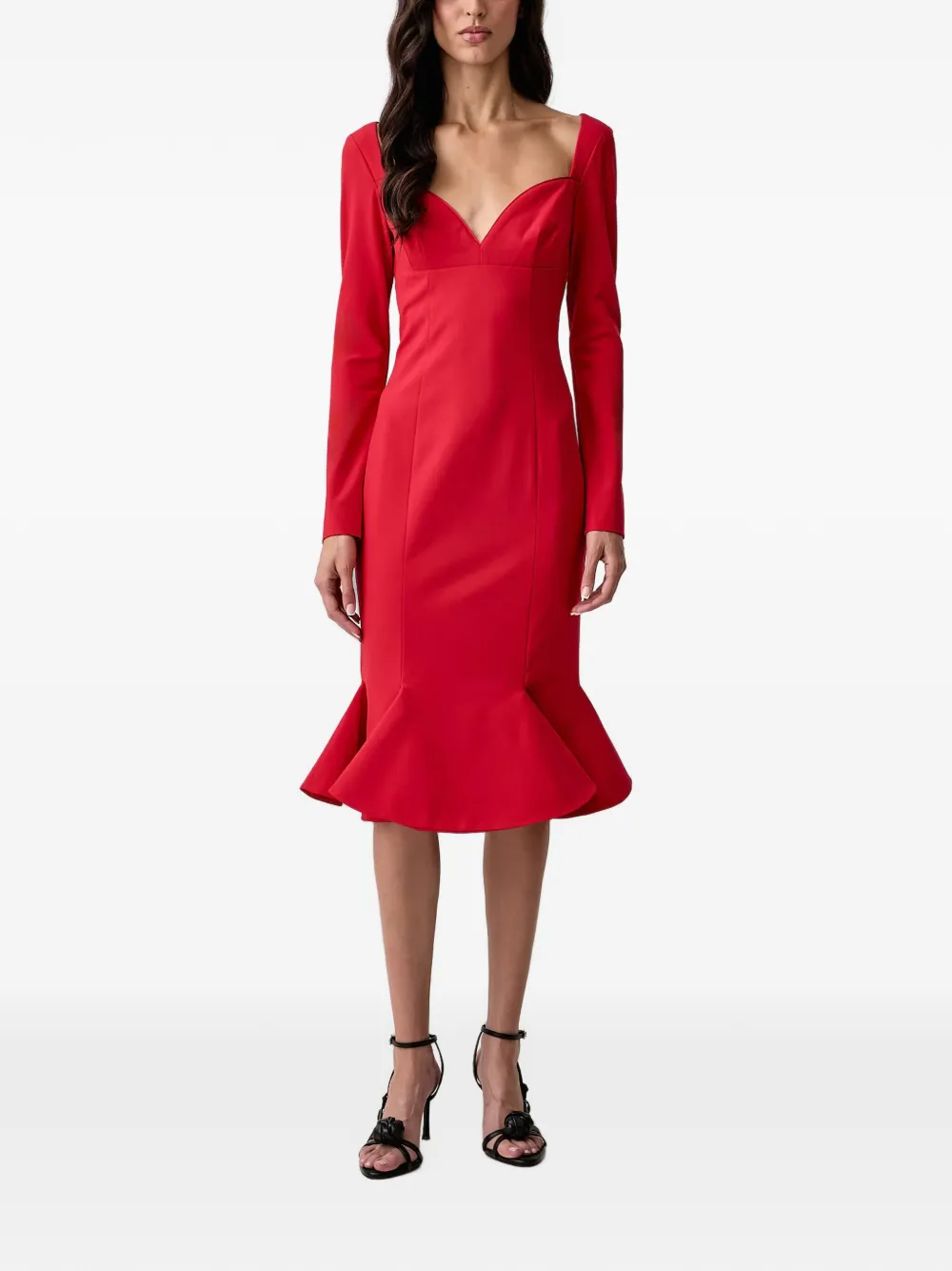 PINKO sweetheart-neck fluted midi dress - Rosso