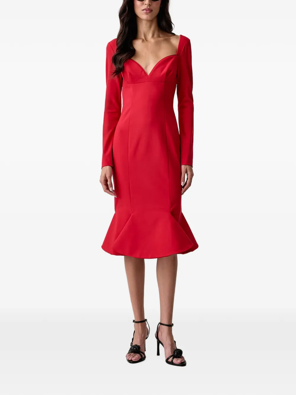PINKO Uitlopende midi-jurk met sweetheart-hals Rood