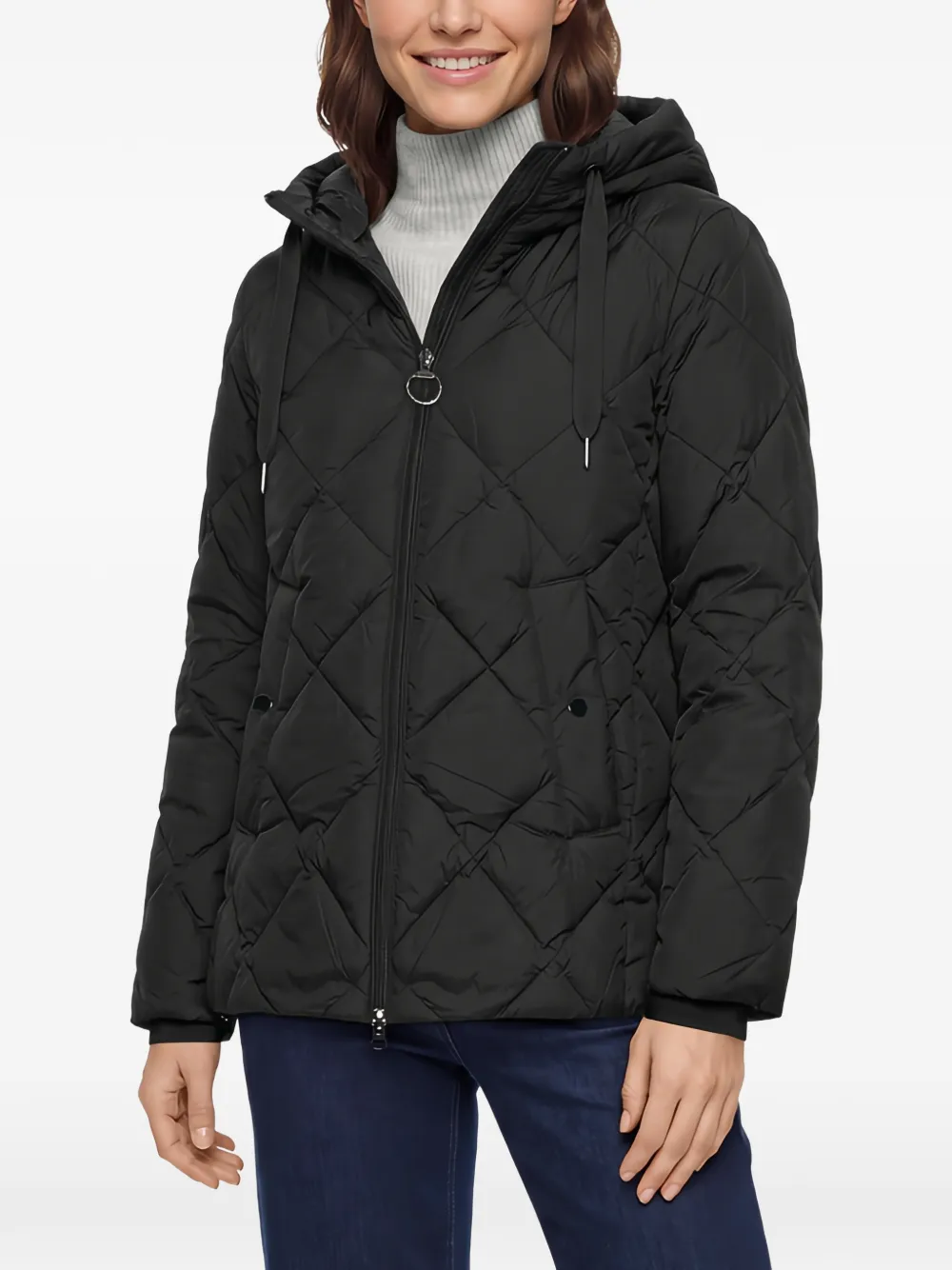 Betty Barclay quilted hooded puffer jacket Zwart