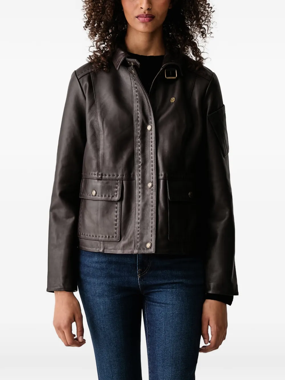 Aeronautica Militare stitched leather jacket - Marrone