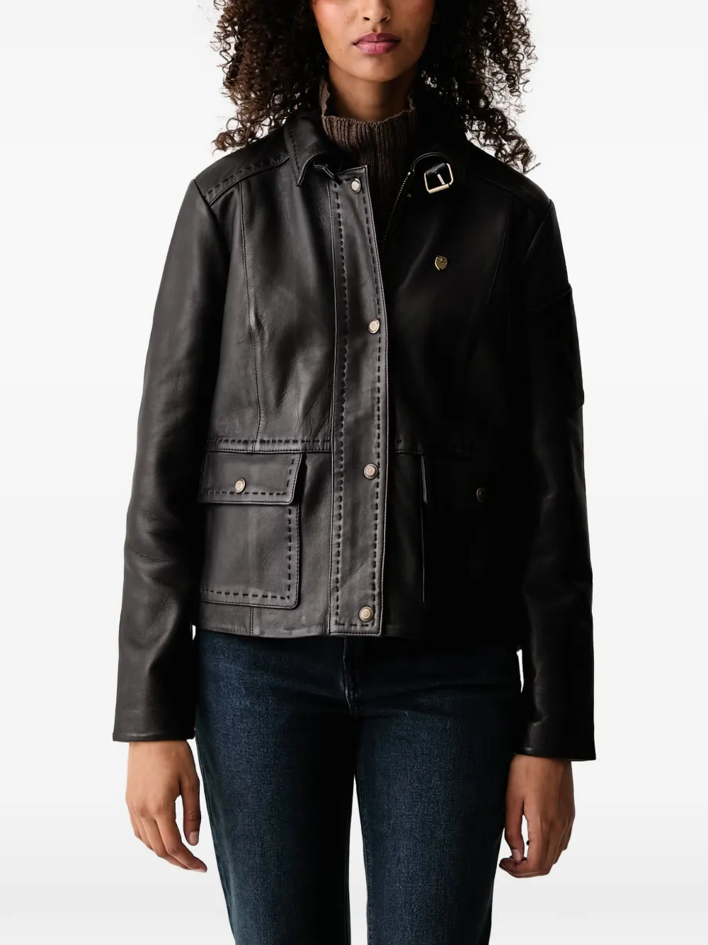 Aeronautica Militare logo-plaque leather jacket - Nero