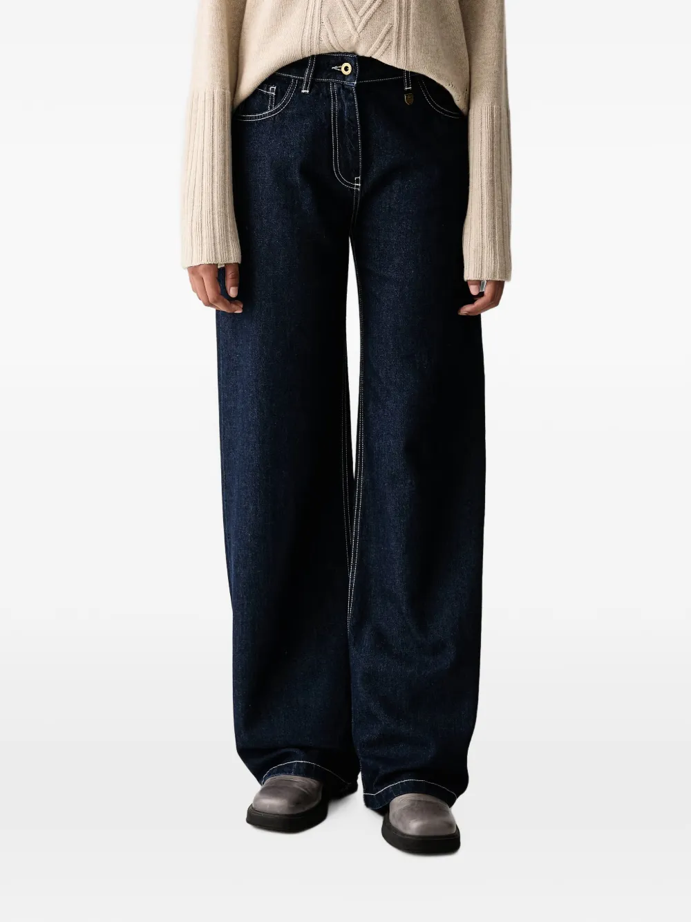 Aeronautica Militare contrast-stitch wide-leg jeans - Blu