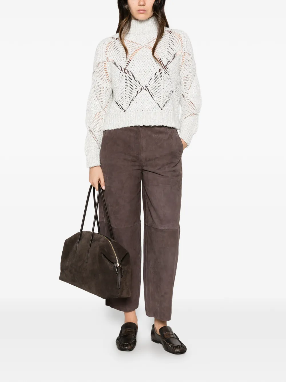 Via Masini 80 Broek met suède-effect en vlakken Bruin