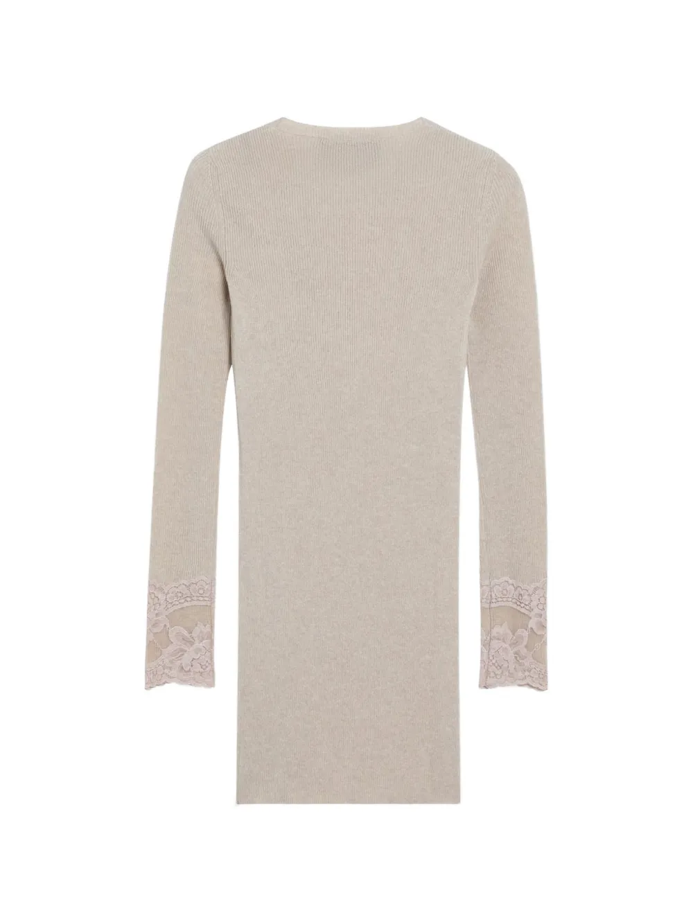 Valentino Garavani lace-trim ribbed-knit sweater Beige