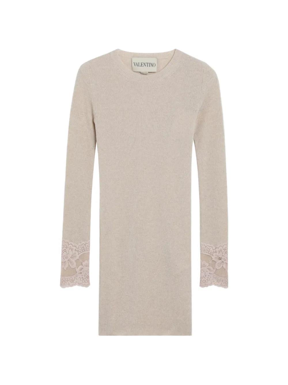 Valentino Garavani lace-trim ribbed-knit sweater - Neutrals